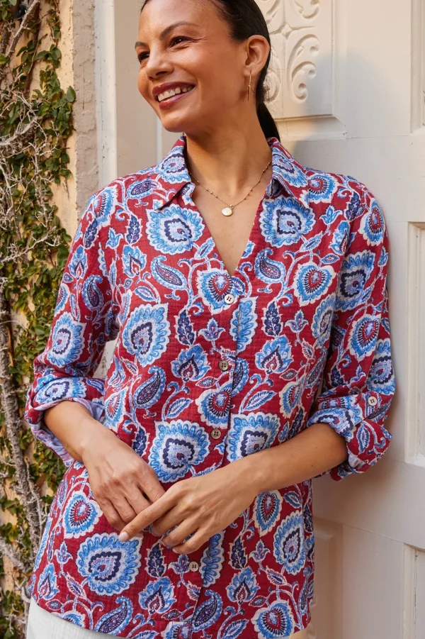 Vacation Shop | Gauze Shop-Soft Surroundings Addison Gauze Big Shirt Tibetan Blue