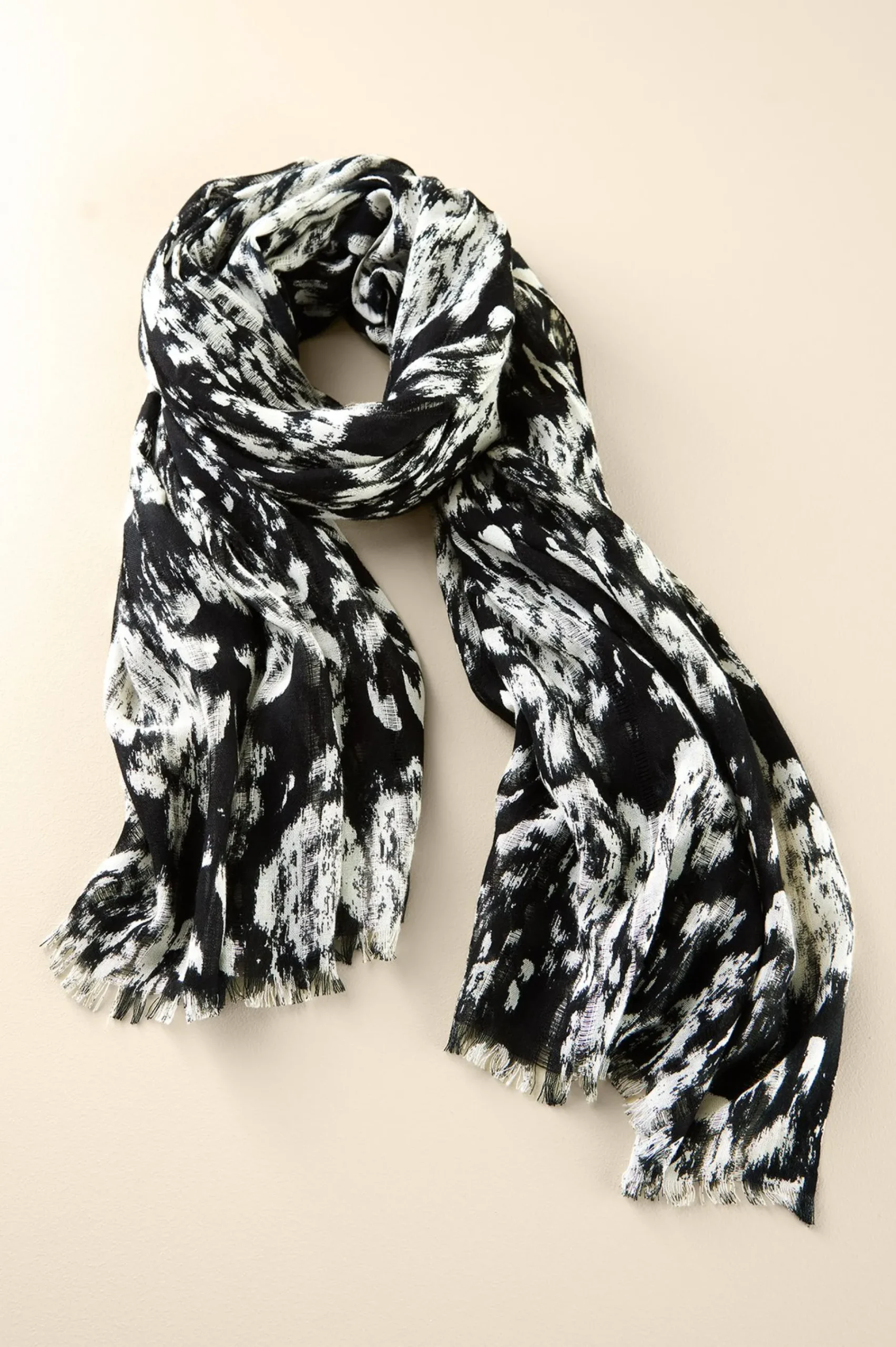 alba_ikat_wrap_scarf_2.webp Scarves & Wraps-Soft Surroundings Alba Ikat Wrap Scarf Black/White
