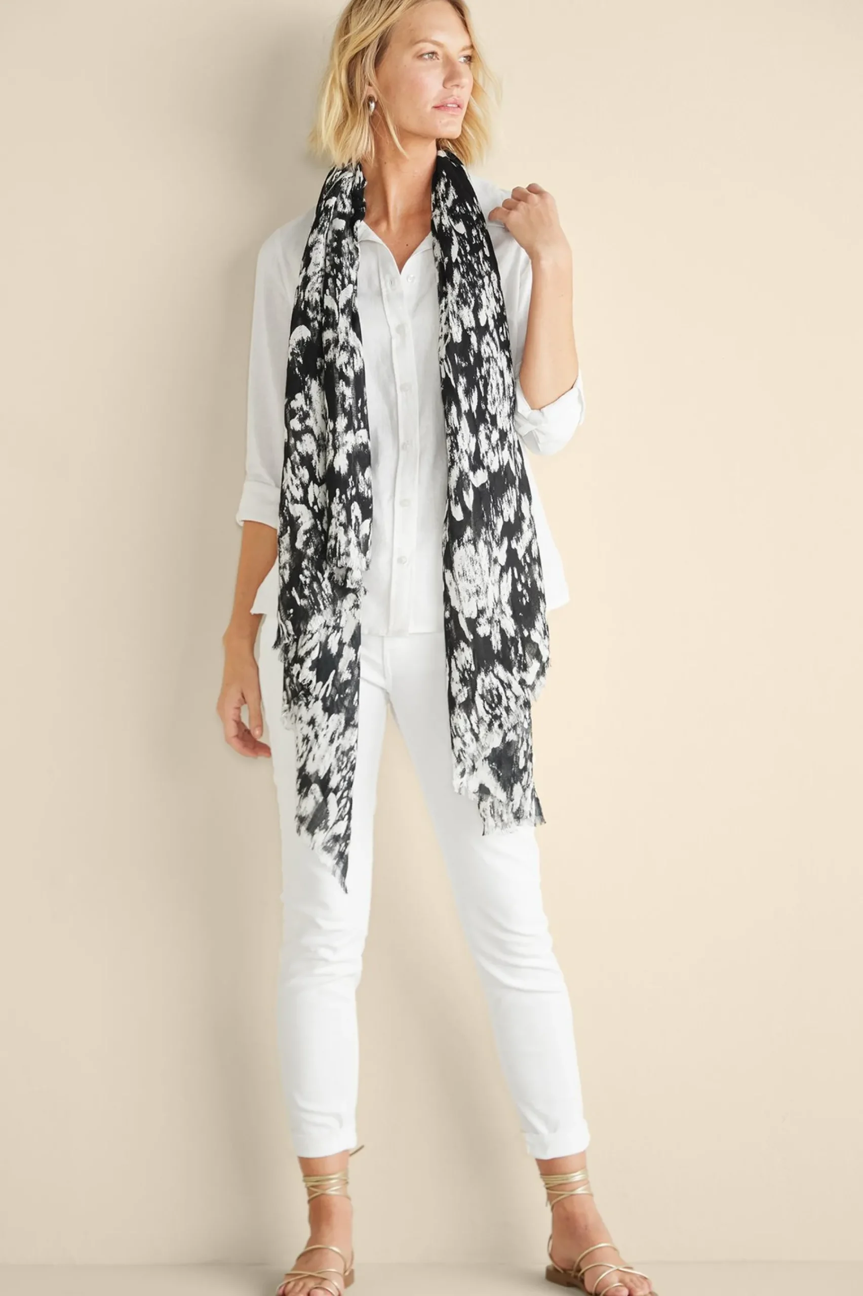 alba_ikat_wrap_scarf_5.webp Scarves & Wraps-Soft Surroundings Alba Ikat Wrap Scarf Black/White