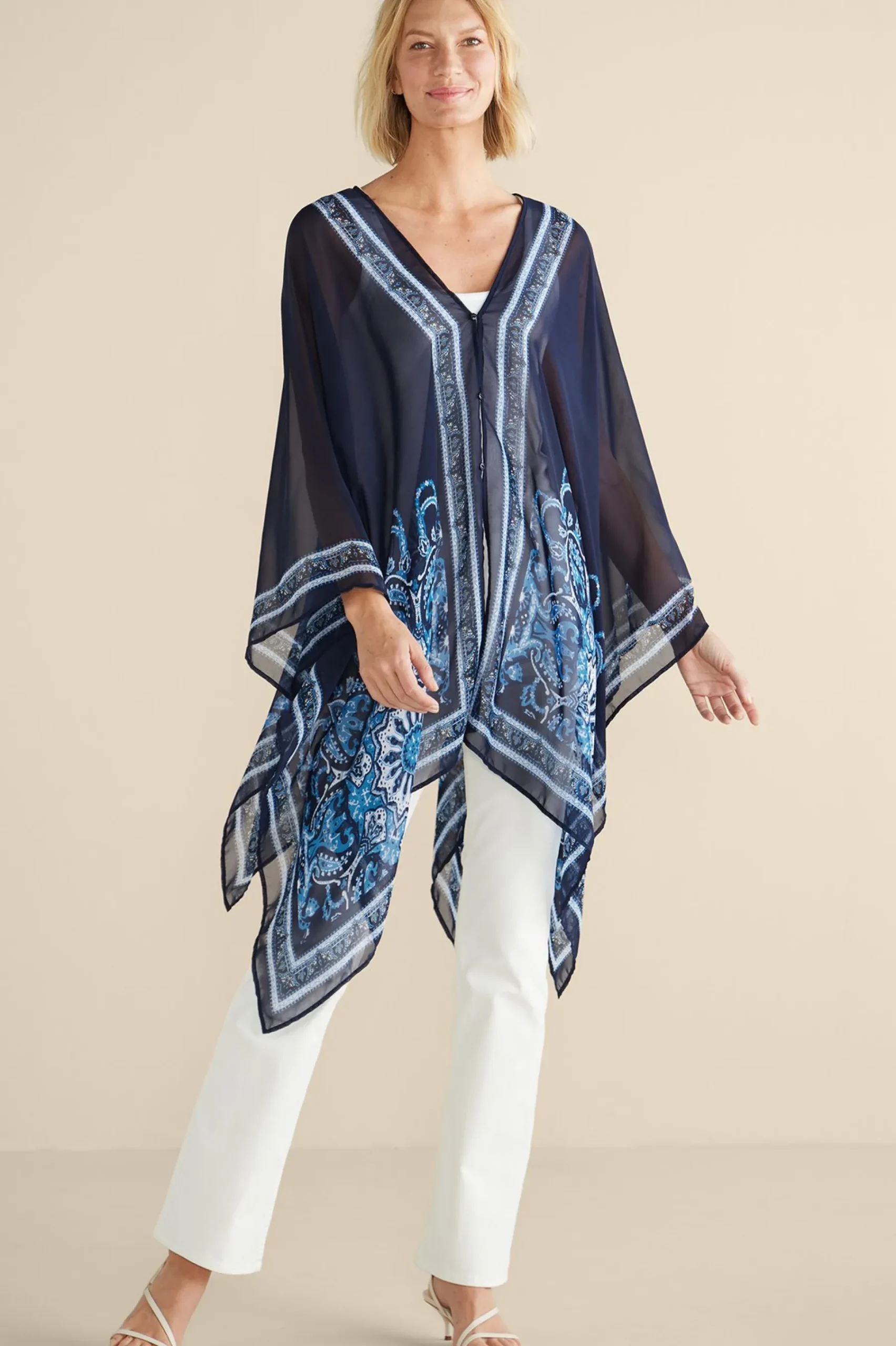 aleta_poncho_topper_0.webp Into The Blues | Vacation Shop-Soft Surroundings Aleta Poncho Topper Blue Multi