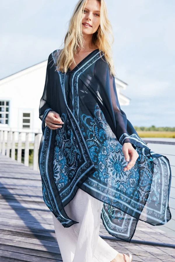 Into The Blues | Vacation Shop-Soft Surroundings Aleta Poncho Topper Blue Multi