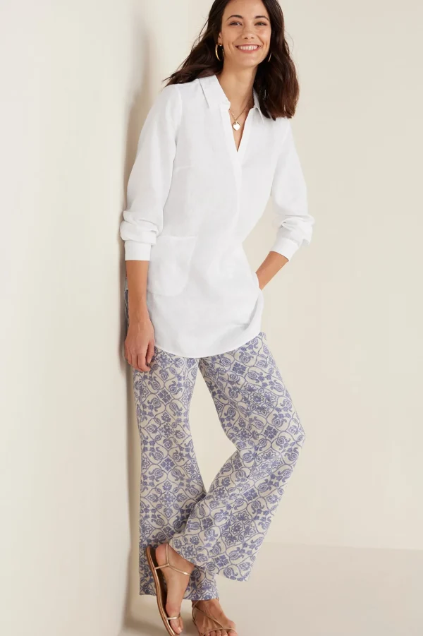 full length | wide leg-Soft Surroundings Aliso Point Linen Pants Blue Tile Print