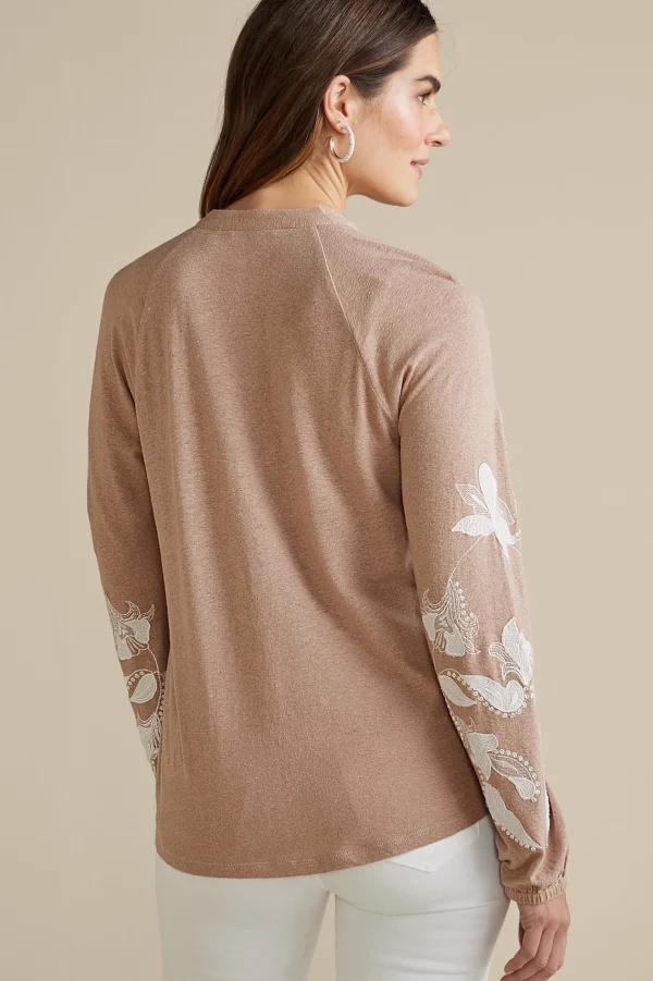Feminine Flourish | Global Artistry-Soft Surroundings Alva Embroidered Knit Top Beige
