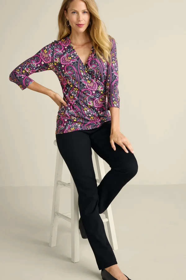 Everyday Styles | three quarter length-Soft Surroundings Alyssa Knit Top Black