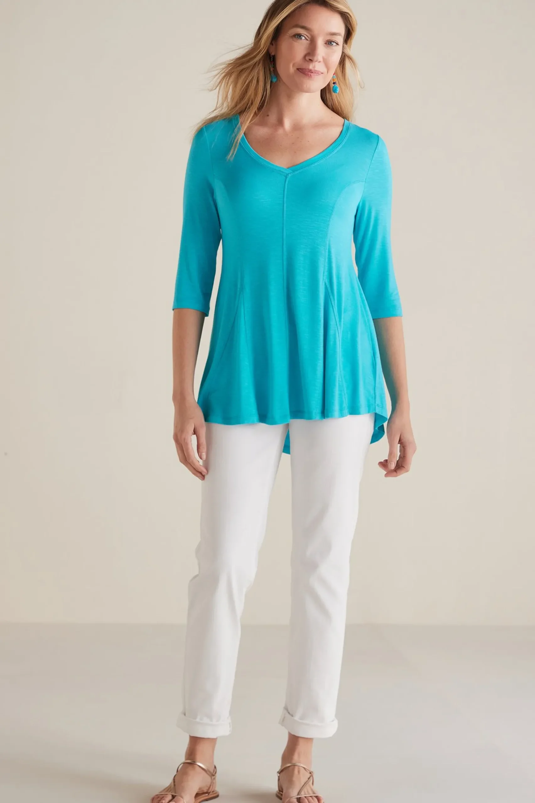 amelia_aline_tunic_1.webp three quarter length | tunics-Soft Surroundings Amelia A-Line Tunic White