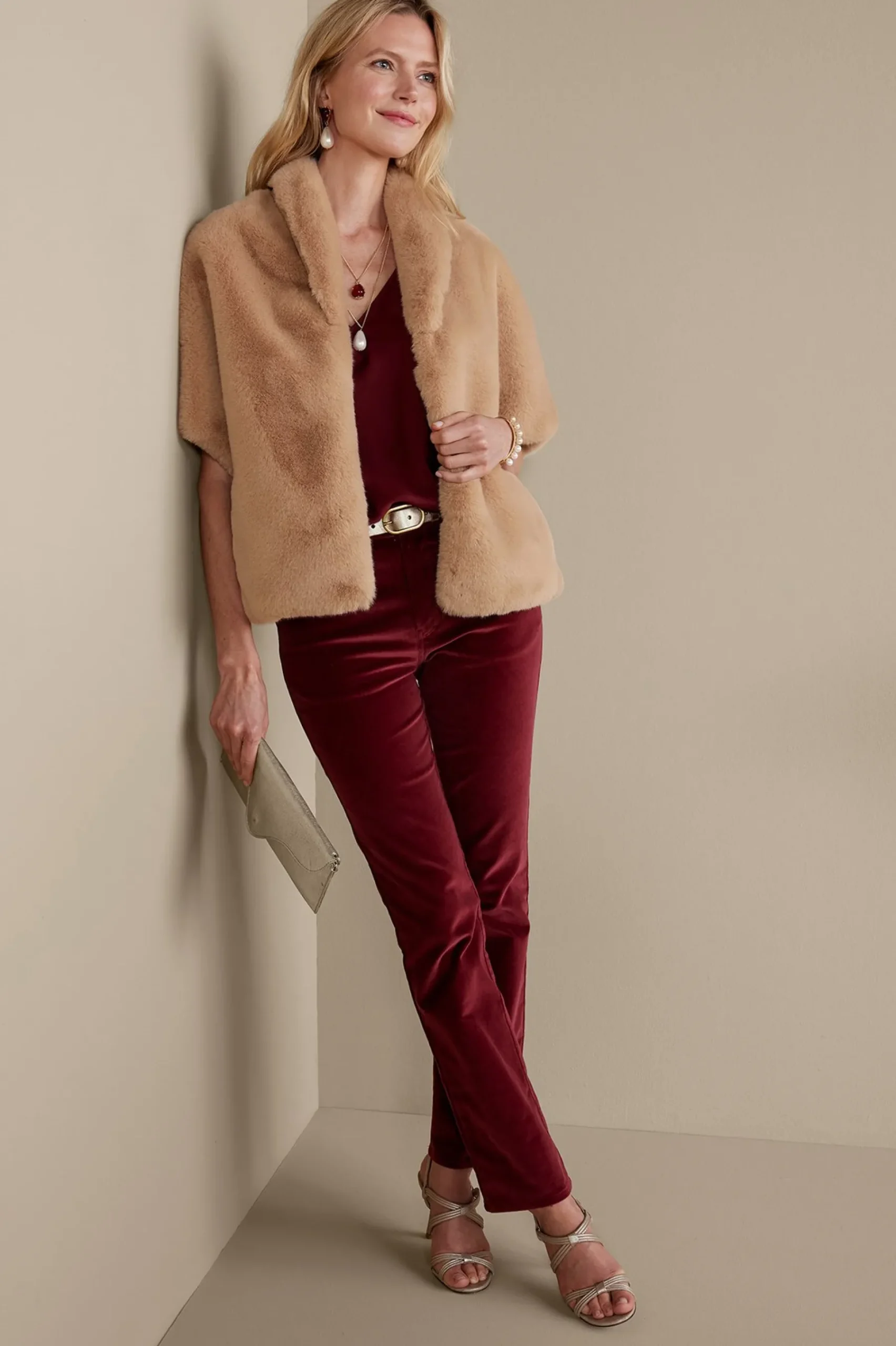 anastasia_faux_fur_capele_1.webp Scarves & Wraps-Soft Surroundings Anastasia Faux Fur Capelet Camel