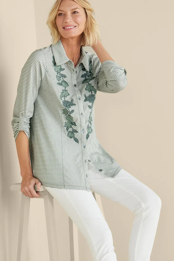 Feminine Flourish | Vacation Shop-Soft Surroundings Anisa Tunic Green Milieu Stripe