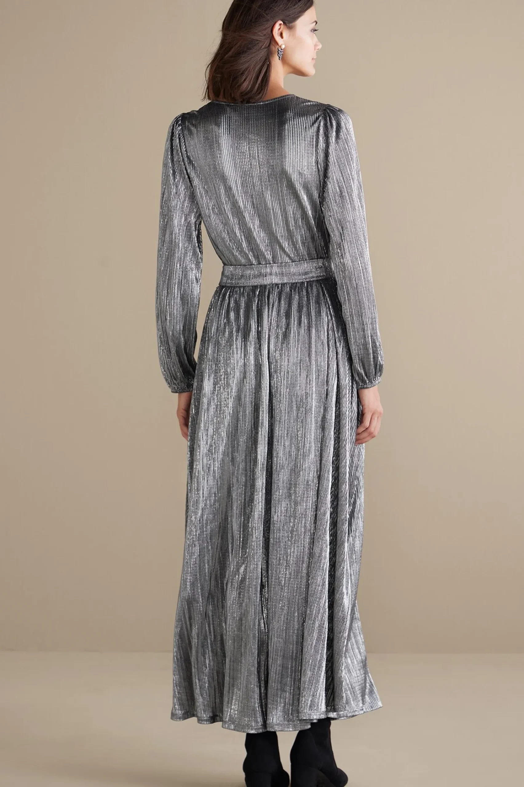 annabelle_pleated_dress_2.webp occasion dresses | solids-Soft Surroundings Annabelle Pleated Dress Silver