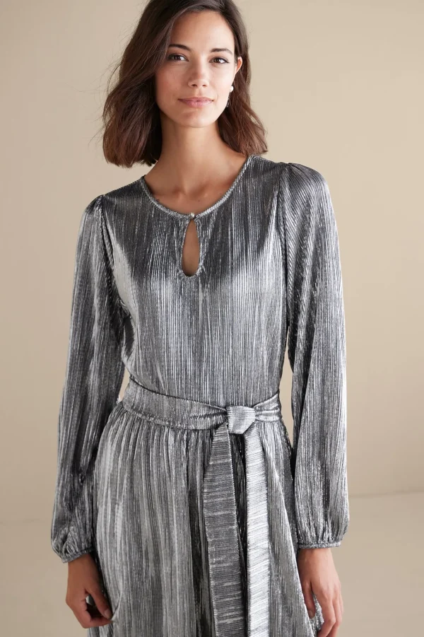 occasion dresses | solids-Soft Surroundings Annabelle Pleated Dress Silver