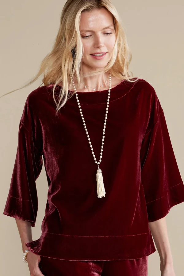 EVelvet Styles | three quarter length-Soft Surroundings Aria Velvet Top Cabernet
