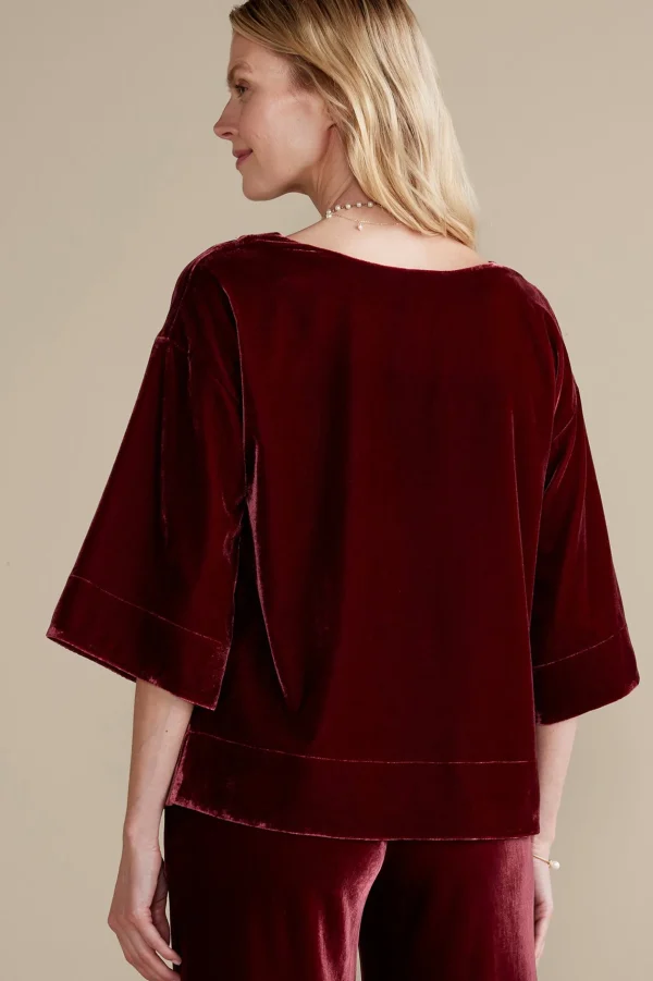 EVelvet Styles | three quarter length-Soft Surroundings Aria Velvet Top Cabernet