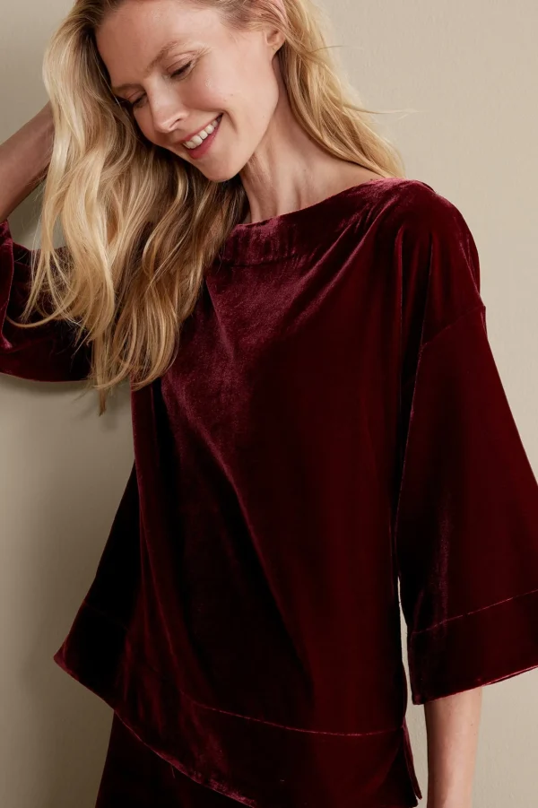 EVelvet Styles | three quarter length-Soft Surroundings Aria Velvet Top Cabernet