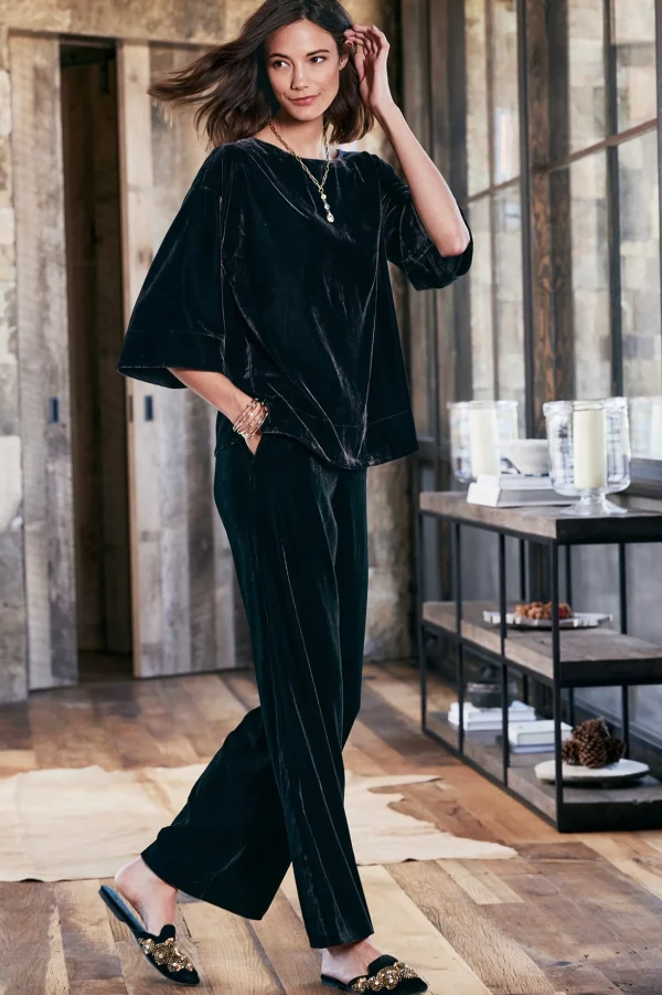 EVelvet Styles | three quarter length-Soft Surroundings Aria Velvet Top Cabernet