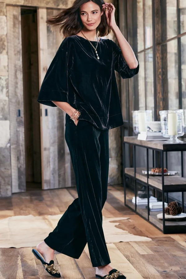 EVelvet Styles | full length-Soft Surroundings Aria Velvet Wide Leg Pants Cabernet
