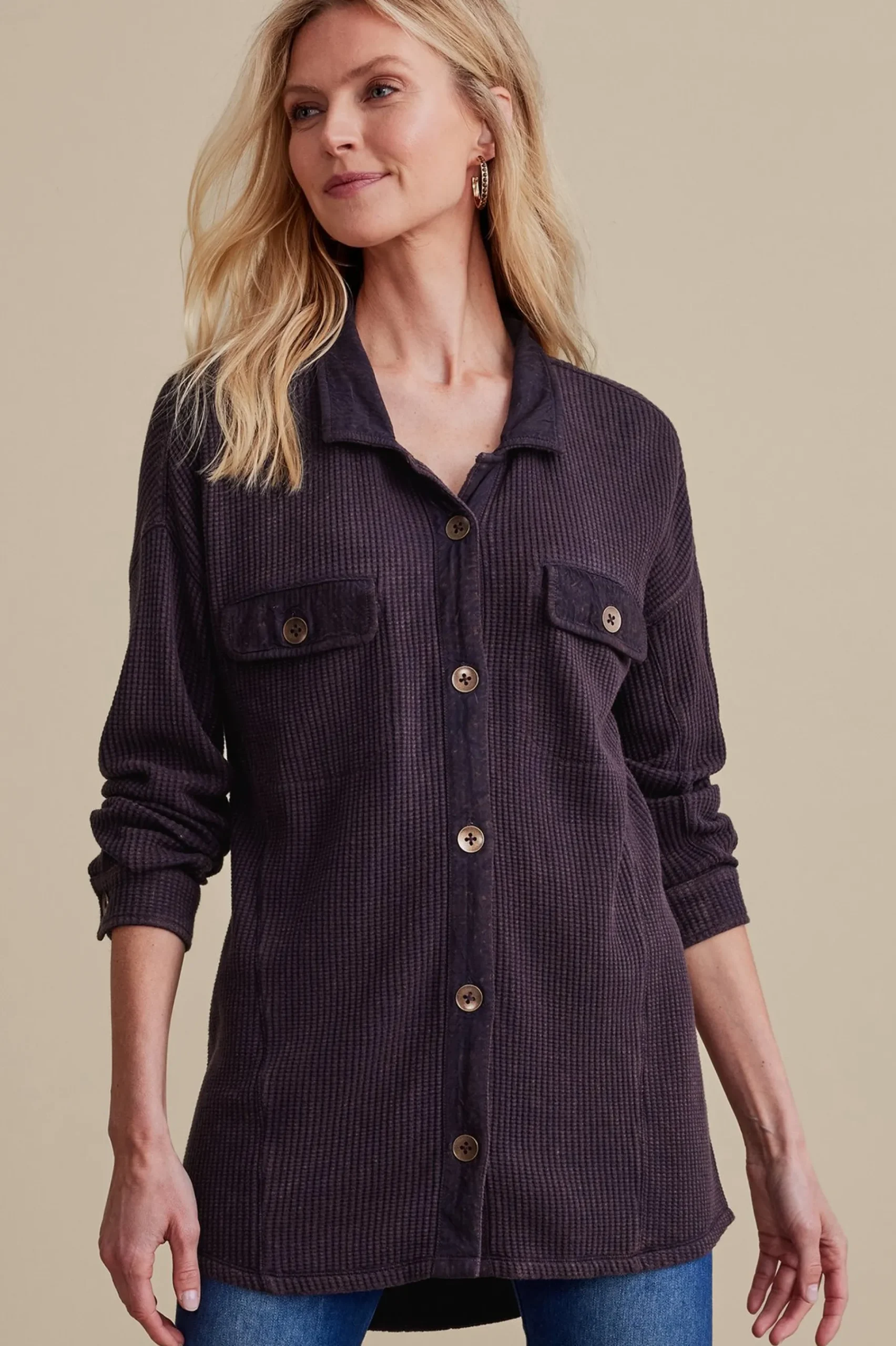 audra_waffle_tunic_0.webp long sleeve | shirts-Soft Surroundings Audra Waffle Tunic Nightshadow Blue