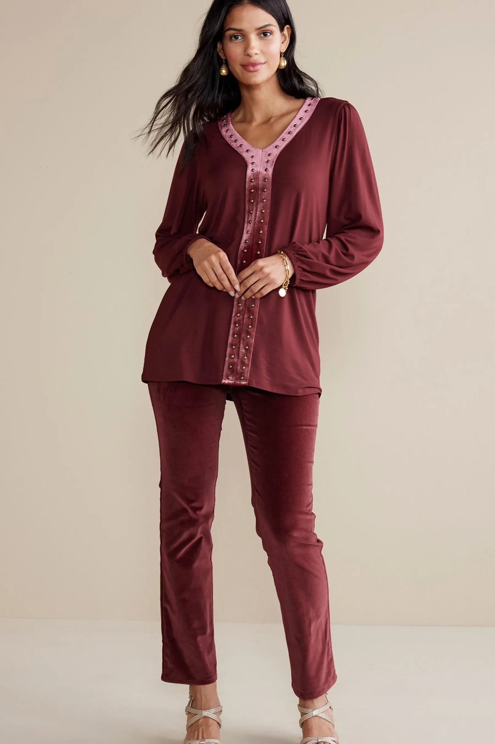 blakely_velveteen_pants_5.webp EVelvet Styles | full length-Soft Surroundings Blakely Velveteen Pants Cabernet