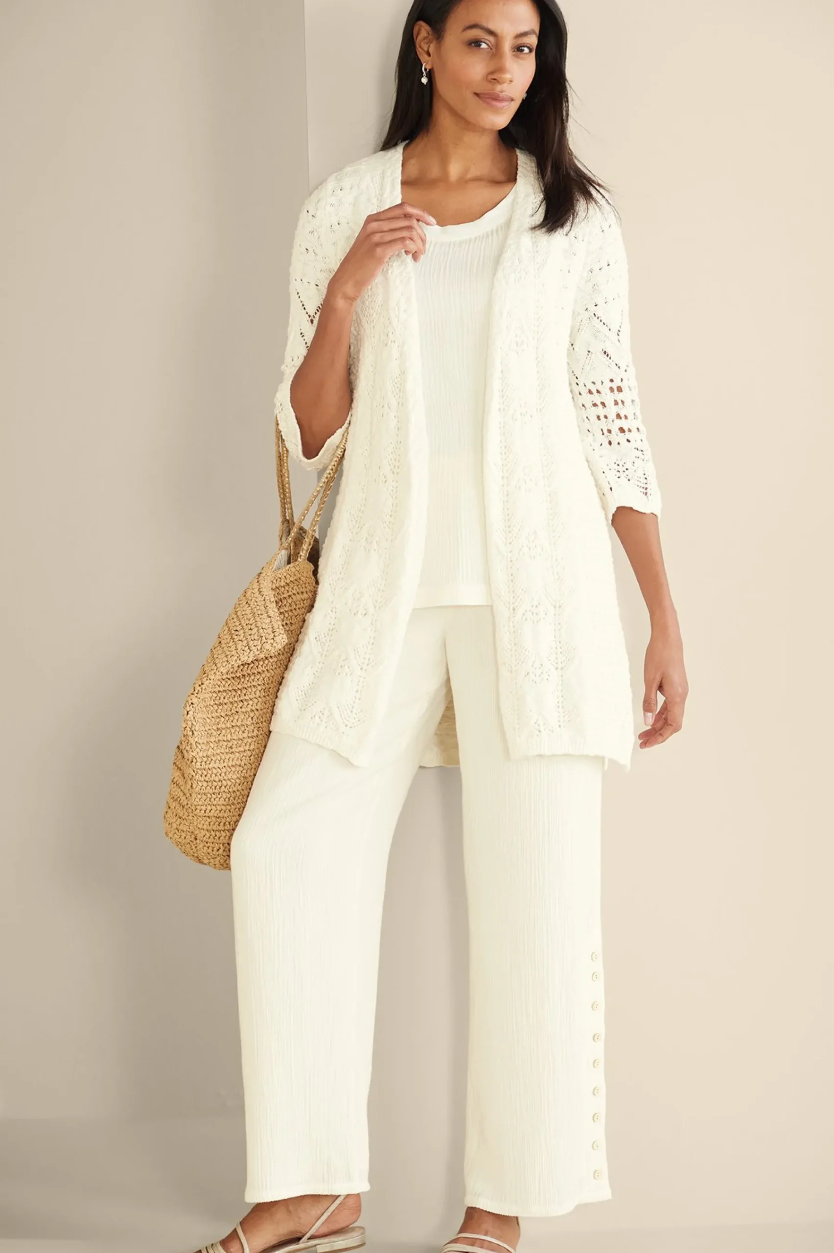 calistoga_pointelle_cardi_1.webp Feminine Flourish | Vacation Shop-Soft Surroundings Calistoga Pointelle Cardigan Ivory Pearl