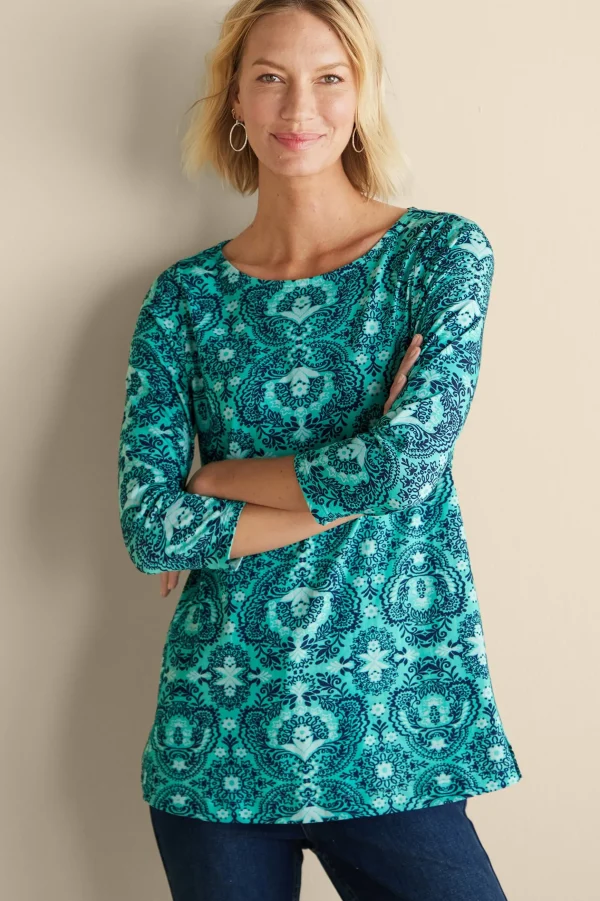 Into The Blues | Vacation Shop-Soft Surroundings Catherine Tunic Ocean Tile Teal