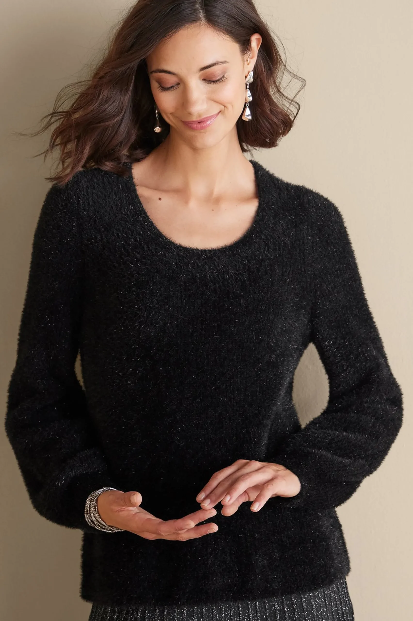 ciara_sparkle_sweater_0.webp Sweaters & Cardigans | long sleeve-Soft Surroundings Ciara Sparkle Sweater Black