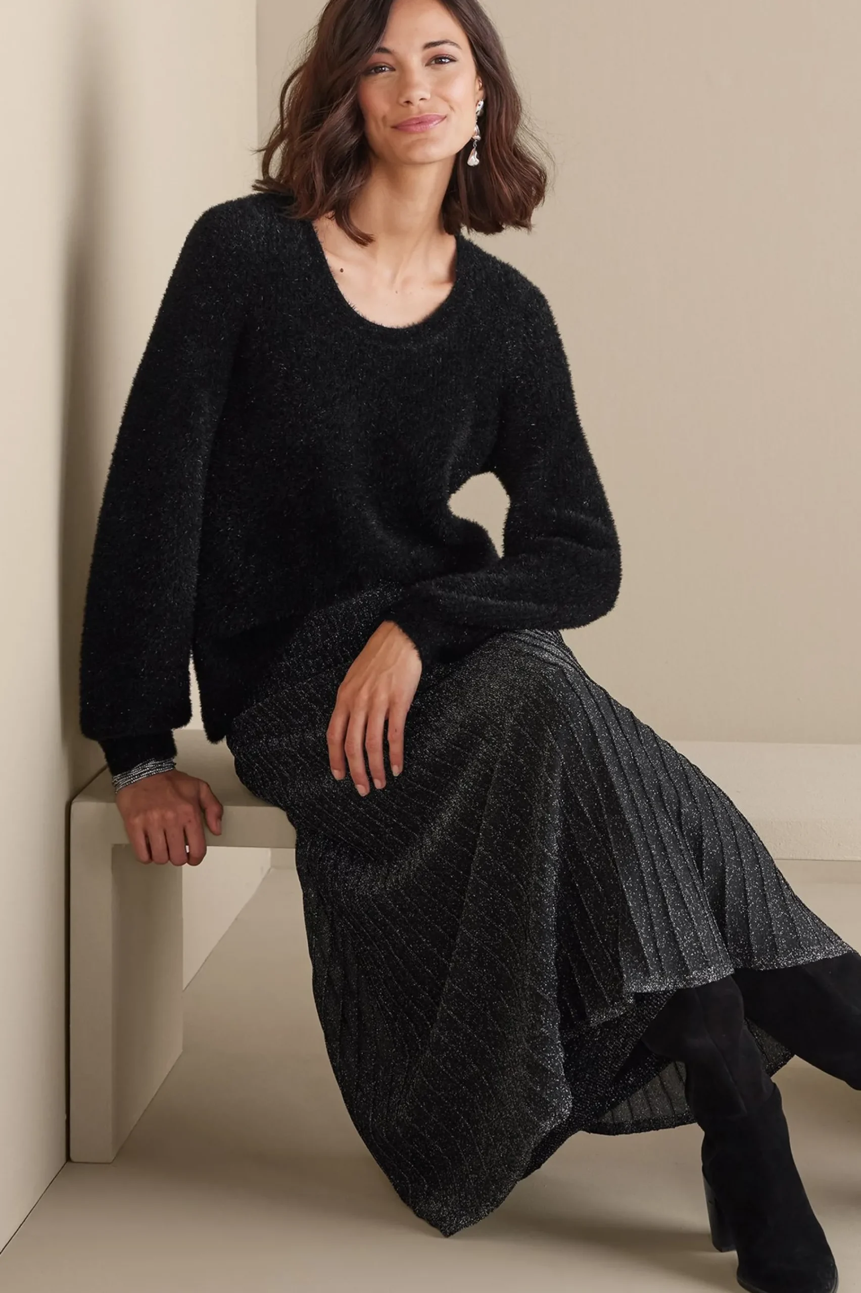 ciara_sparkle_sweater_5.webp Sweaters & Cardigans | long sleeve-Soft Surroundings Ciara Sparkle Sweater Black