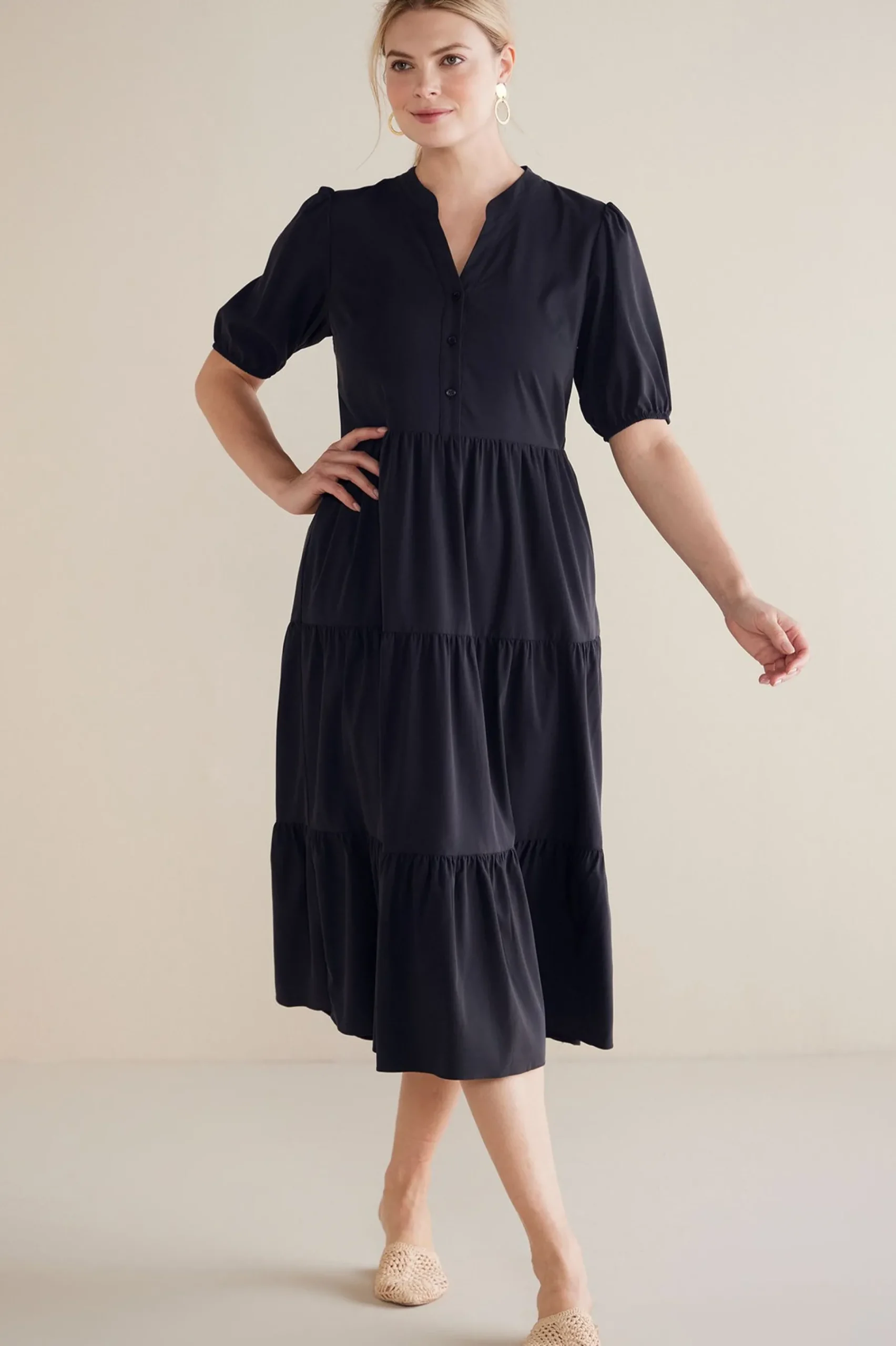 claudia_midi_dress_0.webp solids | mid-length-Soft Surroundings Claudia Midi Dress Black