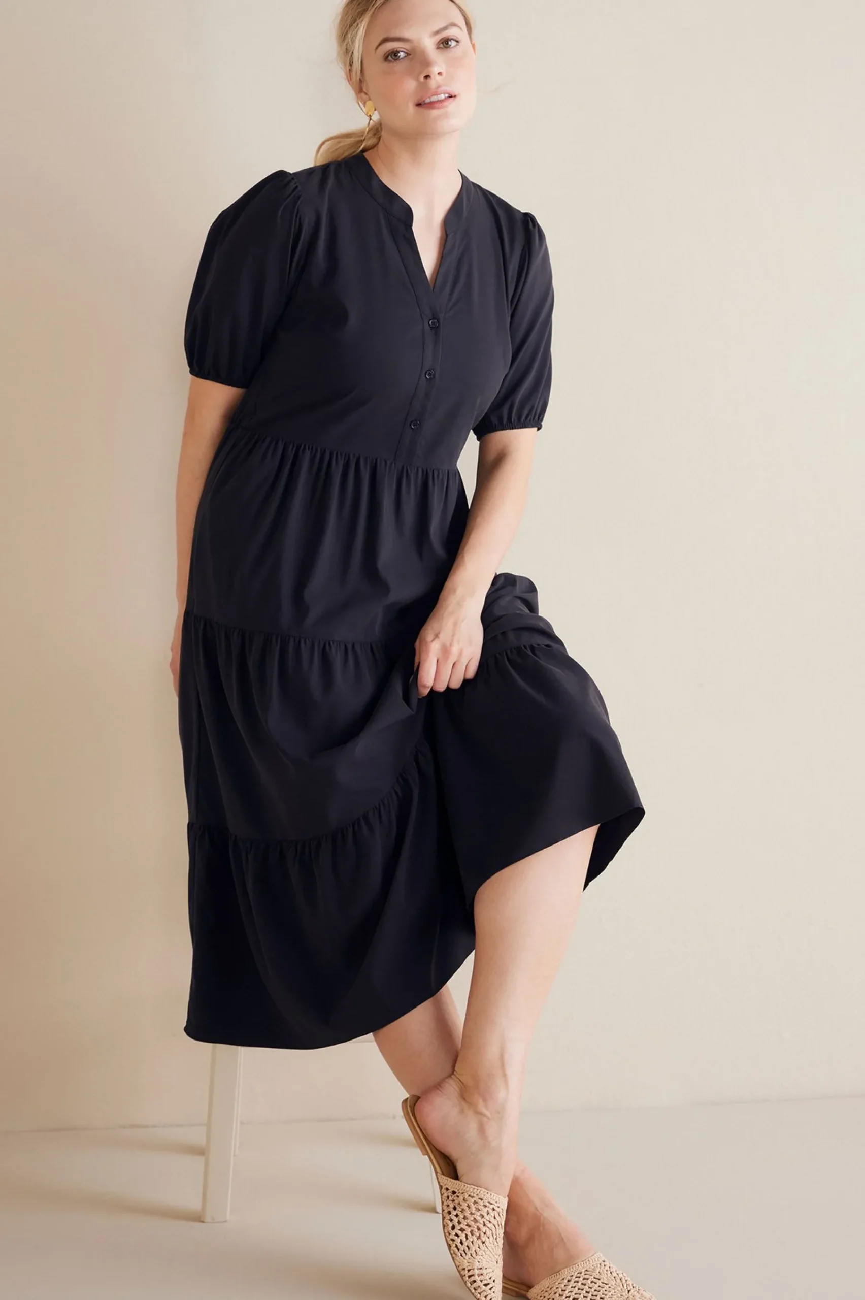 claudia_midi_dress_1.webp solids | mid-length-Soft Surroundings Claudia Midi Dress Black