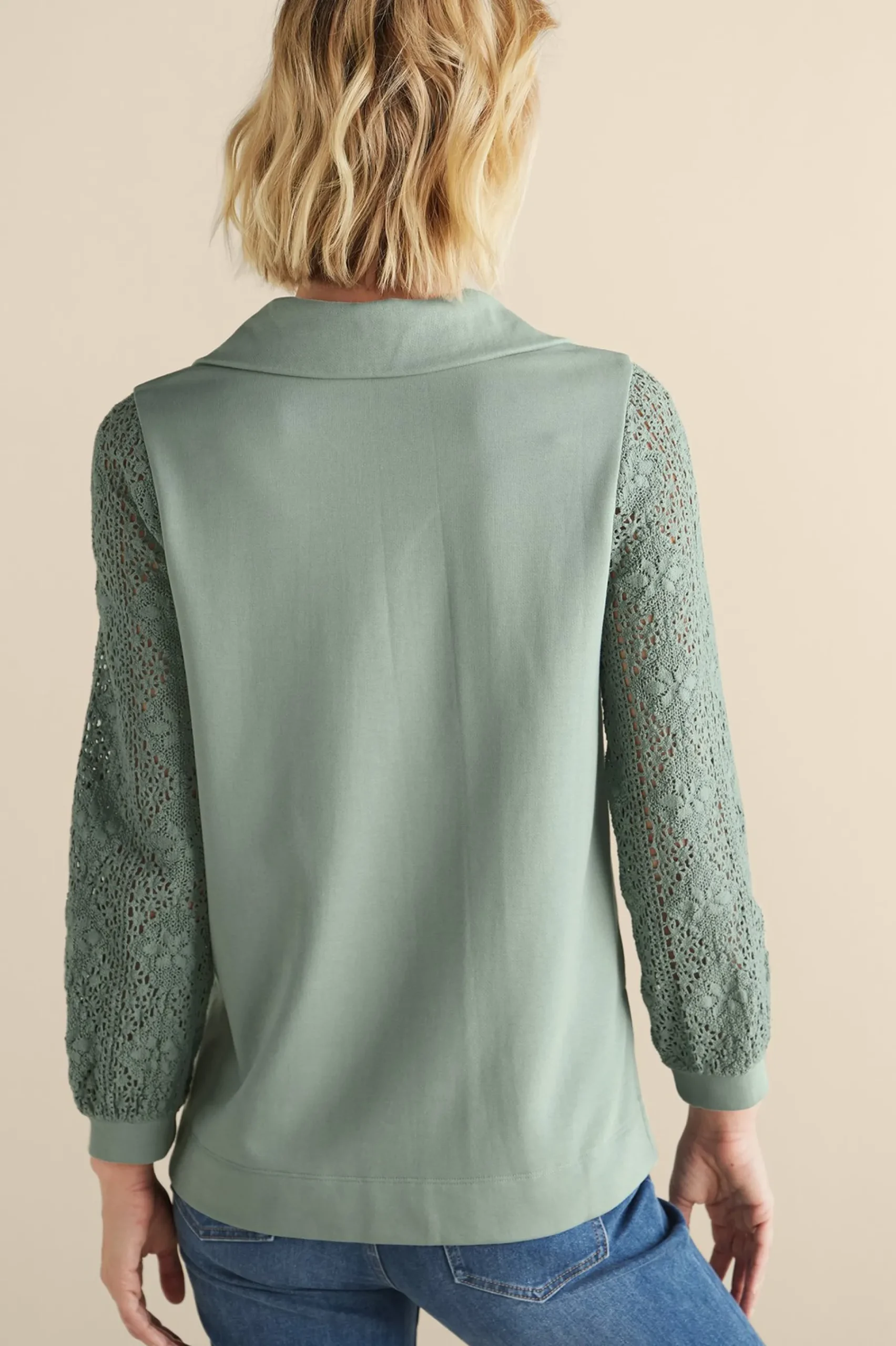 crochet_sleeve_french_ter_2.webp Feminine Flourish | Wear Now Styles-Soft Surroundings Crochet Sleeve French Terry Tunic Navy