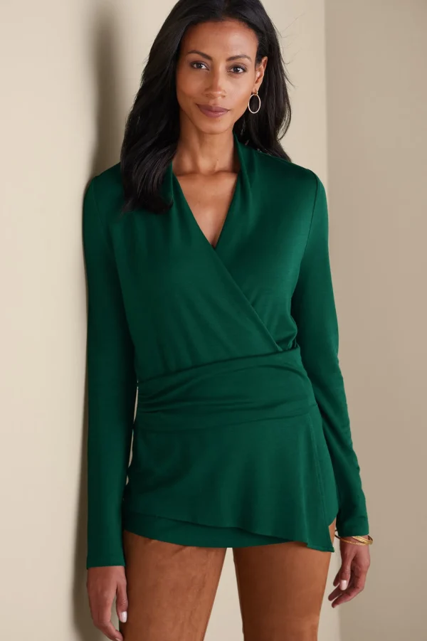 long sleeve | pullovers-Soft Surroundings Daina Top Jewel Green