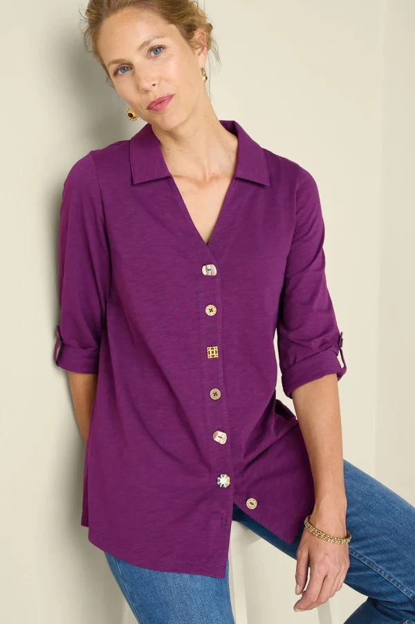 Vacation Shop | three quarter length-Soft Surroundings Danielle 3/4 Sleeve Tunic Rose Violet