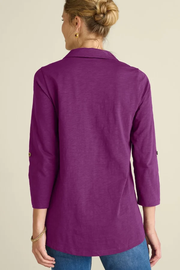 Vacation Shop | three quarter length-Soft Surroundings Danielle 3/4 Sleeve Tunic Rose Violet