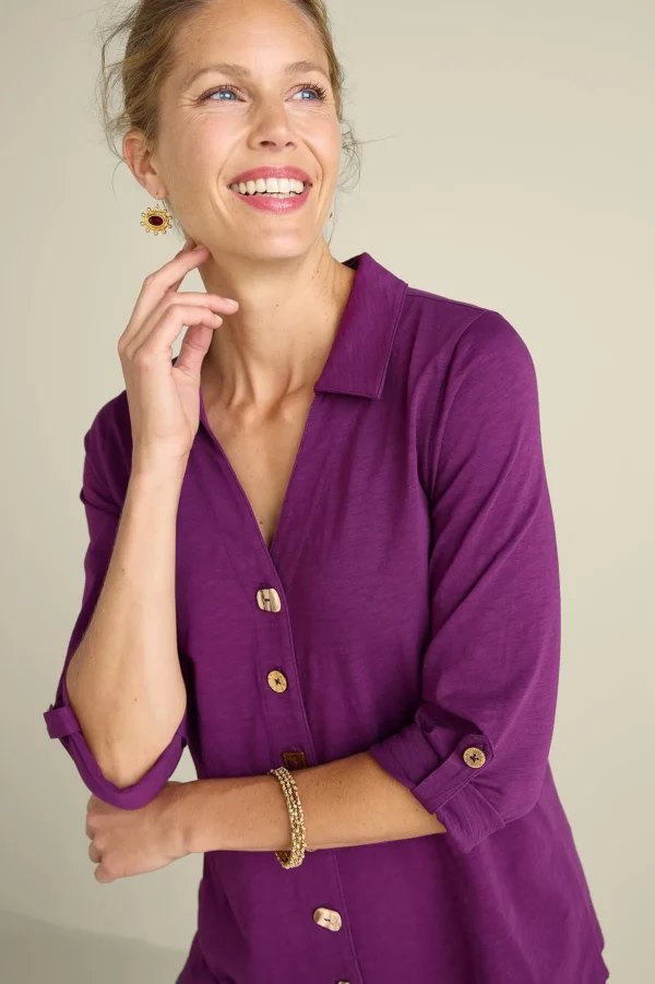 Vacation Shop | three quarter length-Soft Surroundings Danielle 3/4 Sleeve Tunic Rose Violet