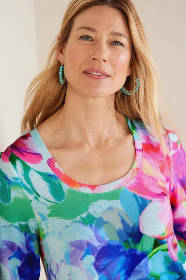three quarter length | pullovers-Soft Surroundings Darcy Tunic Pink Spring Floral