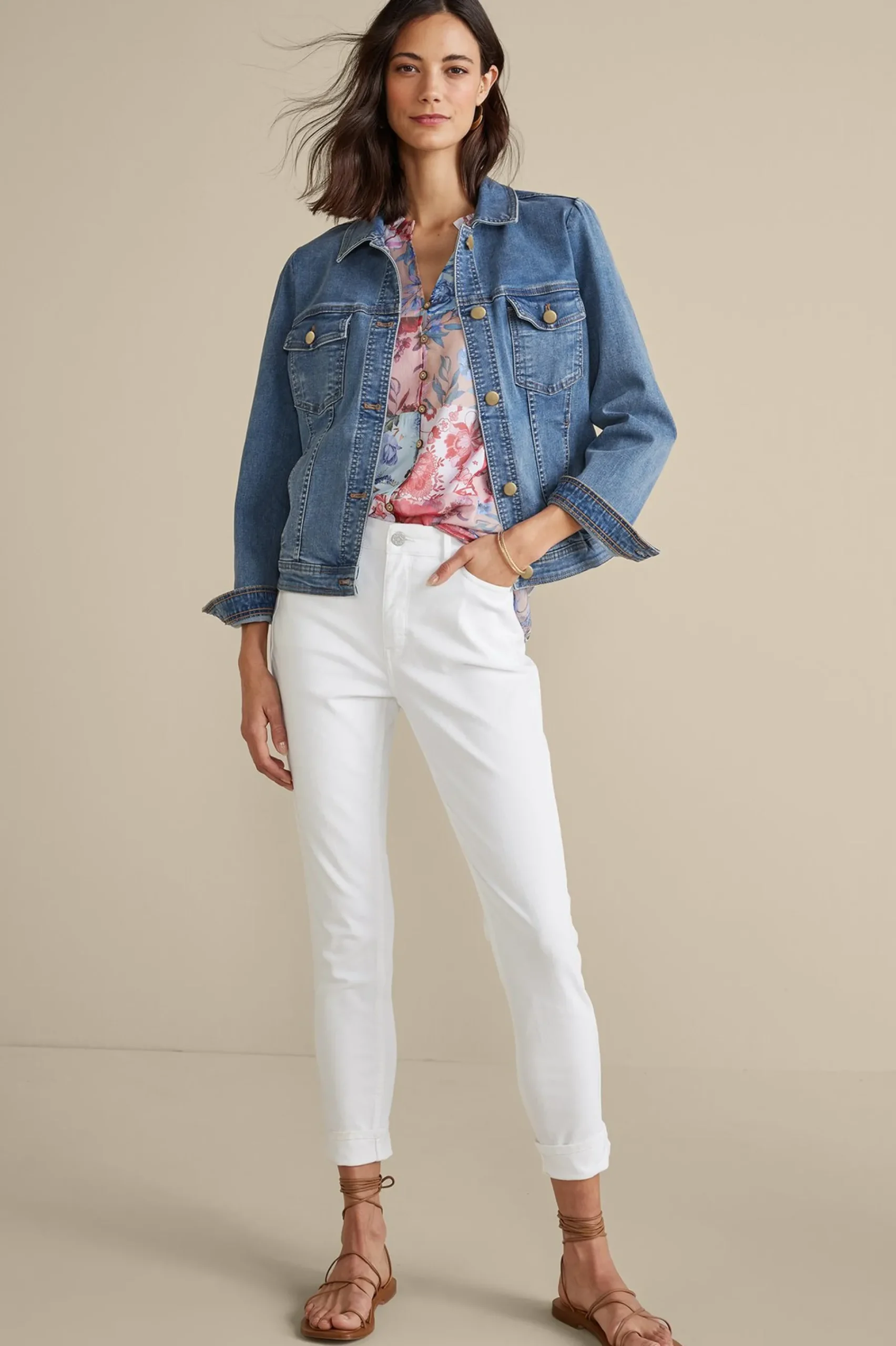 diana_shapely_denim_jacke_1.webp Into The Blues | Vacation Shop-Soft Surroundings Diana Shapely Denim Jacket Light Rain Wash