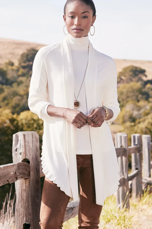 Scarves & Wraps | Feminine Flourish-Soft Surroundings Draped Ruffle Cardigan Noire