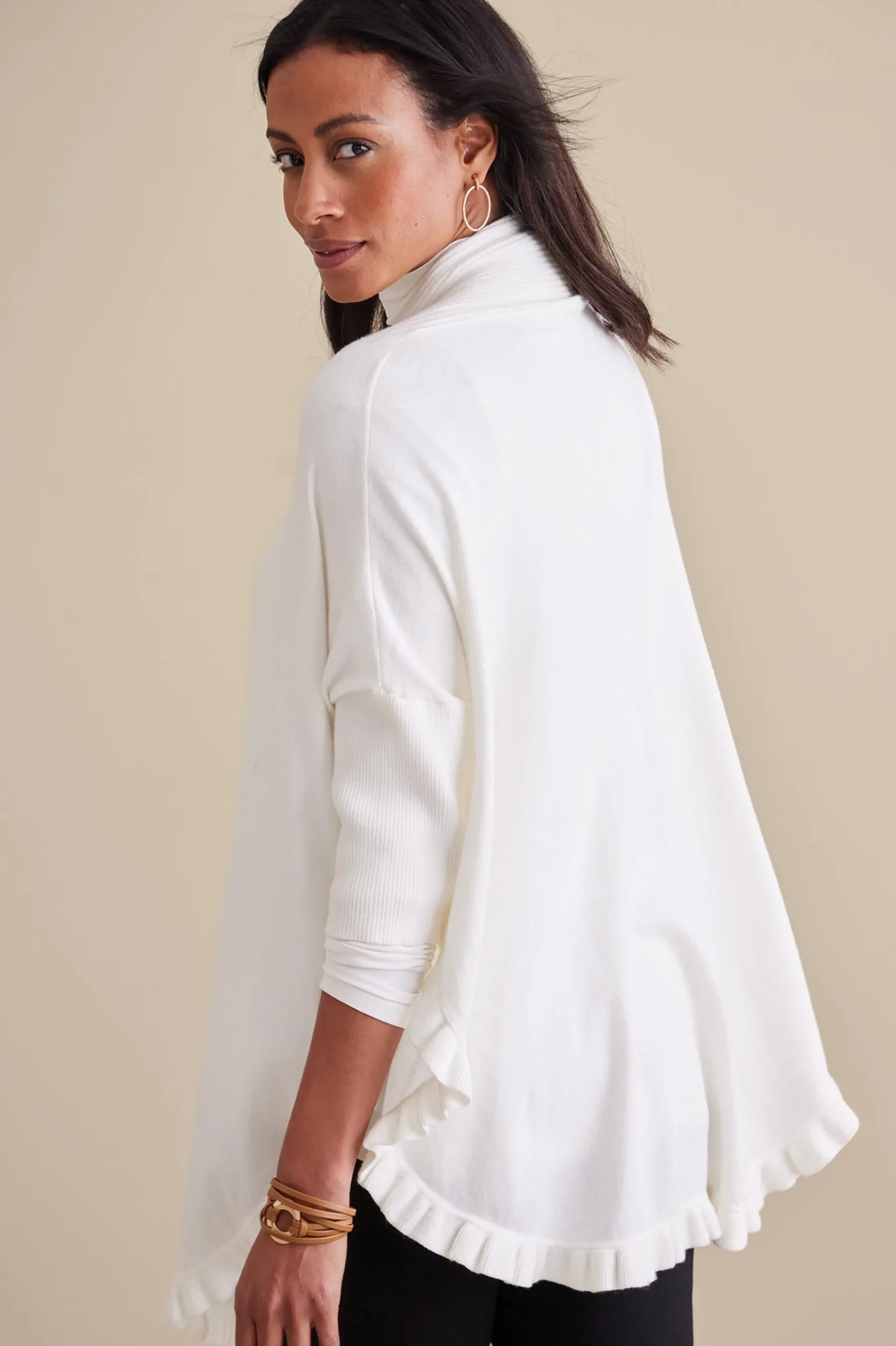 draped_ruffle_cardigan_2.webp Scarves & Wraps | Feminine Flourish-Soft Surroundings Draped Ruffle Cardigan Noire