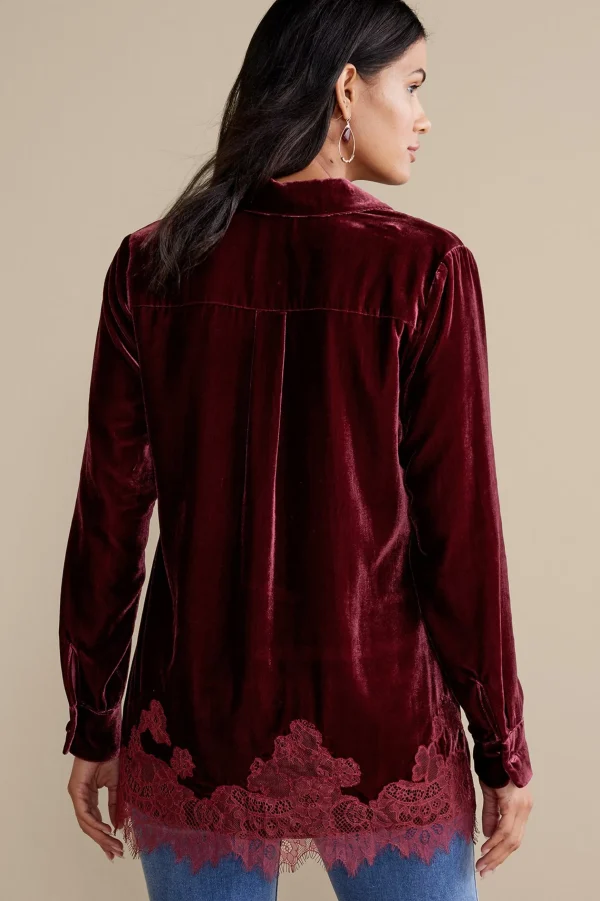 Everyday Styles | EVelvet Styles-Soft Surroundings Eden Velvet & Lace Shirt Cabernet