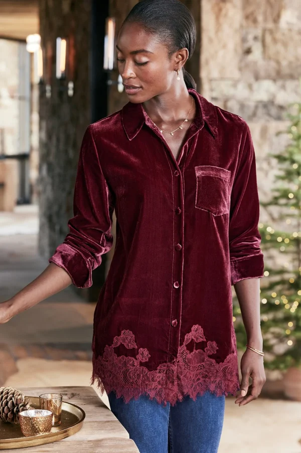 Everyday Styles | EVelvet Styles-Soft Surroundings Eden Velvet & Lace Shirt Cabernet
