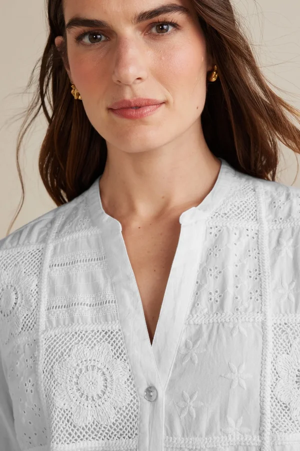 long sleeve | shirts-Soft Surroundings Eleanor Crochet Shirt White