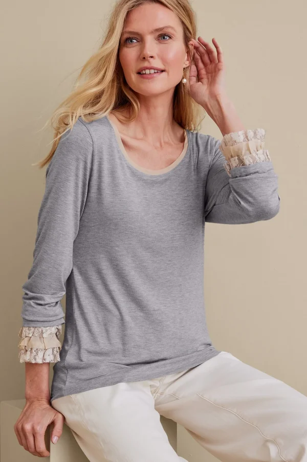 Feminine Flourish | long sleeve-Soft Surroundings Ella Lace Top Medium Grey Heather