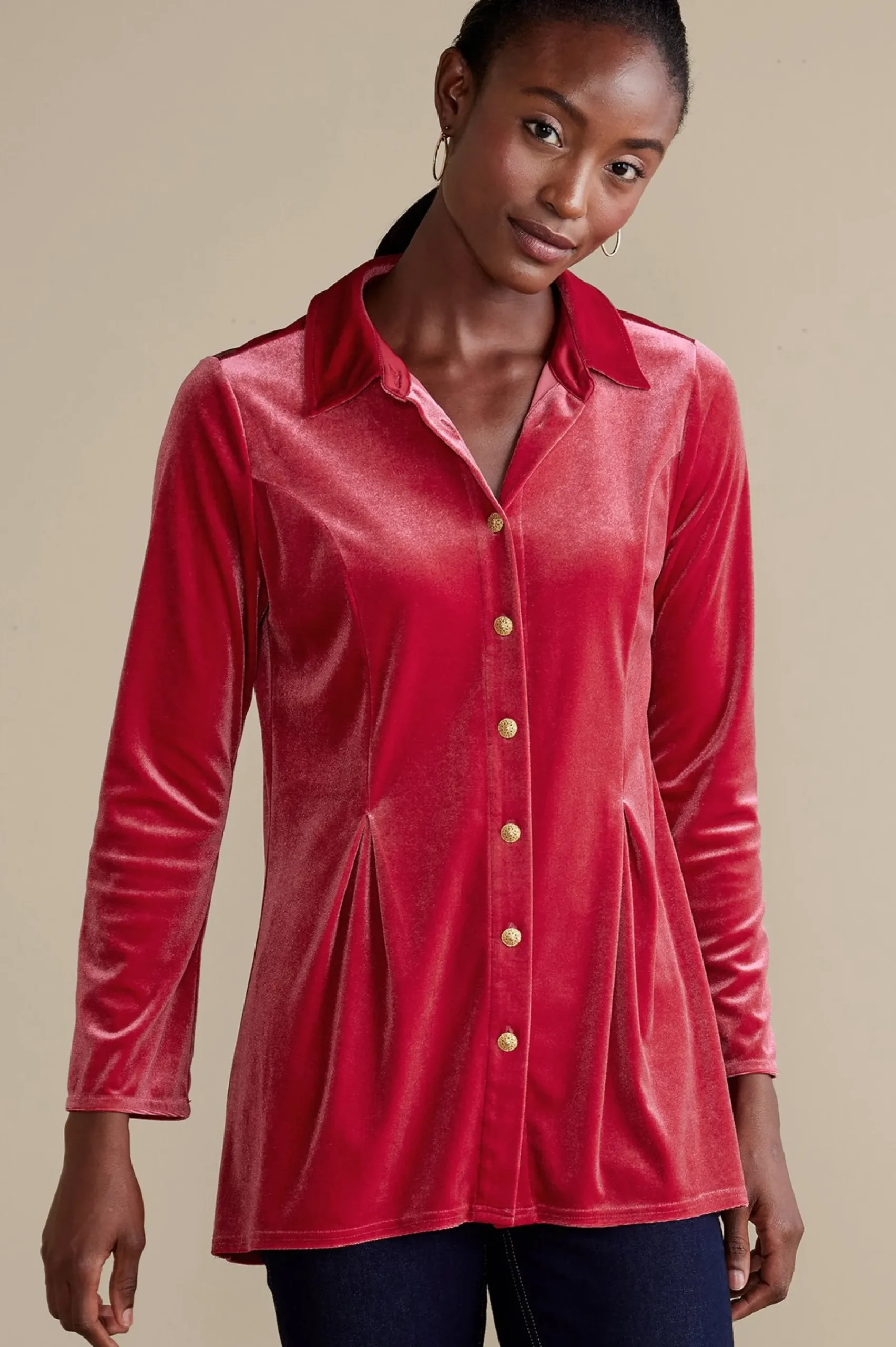 enchanted_velvet_shirt_0.webp EVelvet Styles | long sleeve-Soft Surroundings Enchanted Velvet Shirt Sangria Red