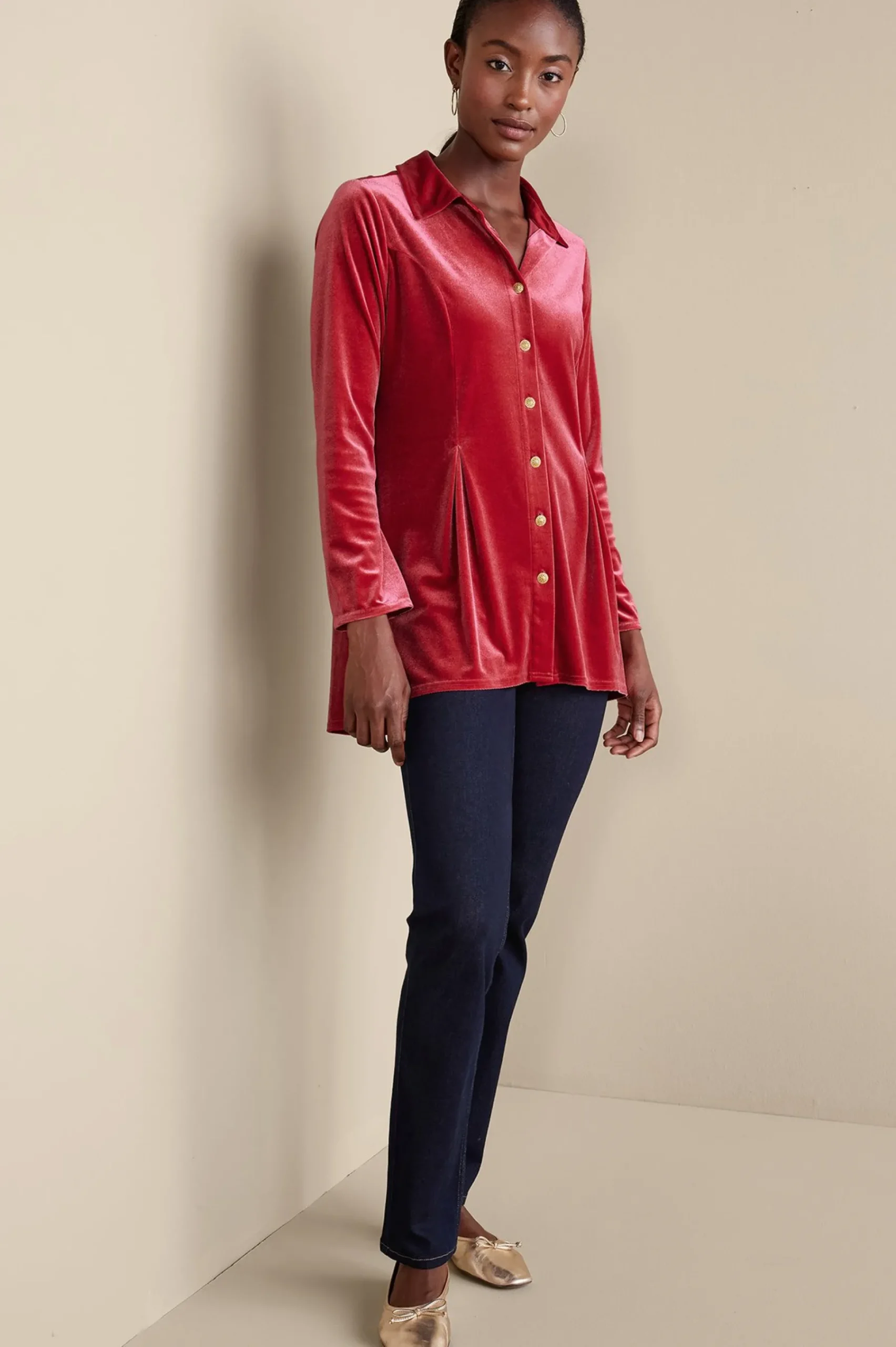 enchanted_velvet_shirt_1.webp EVelvet Styles | long sleeve-Soft Surroundings Enchanted Velvet Shirt Sangria Red