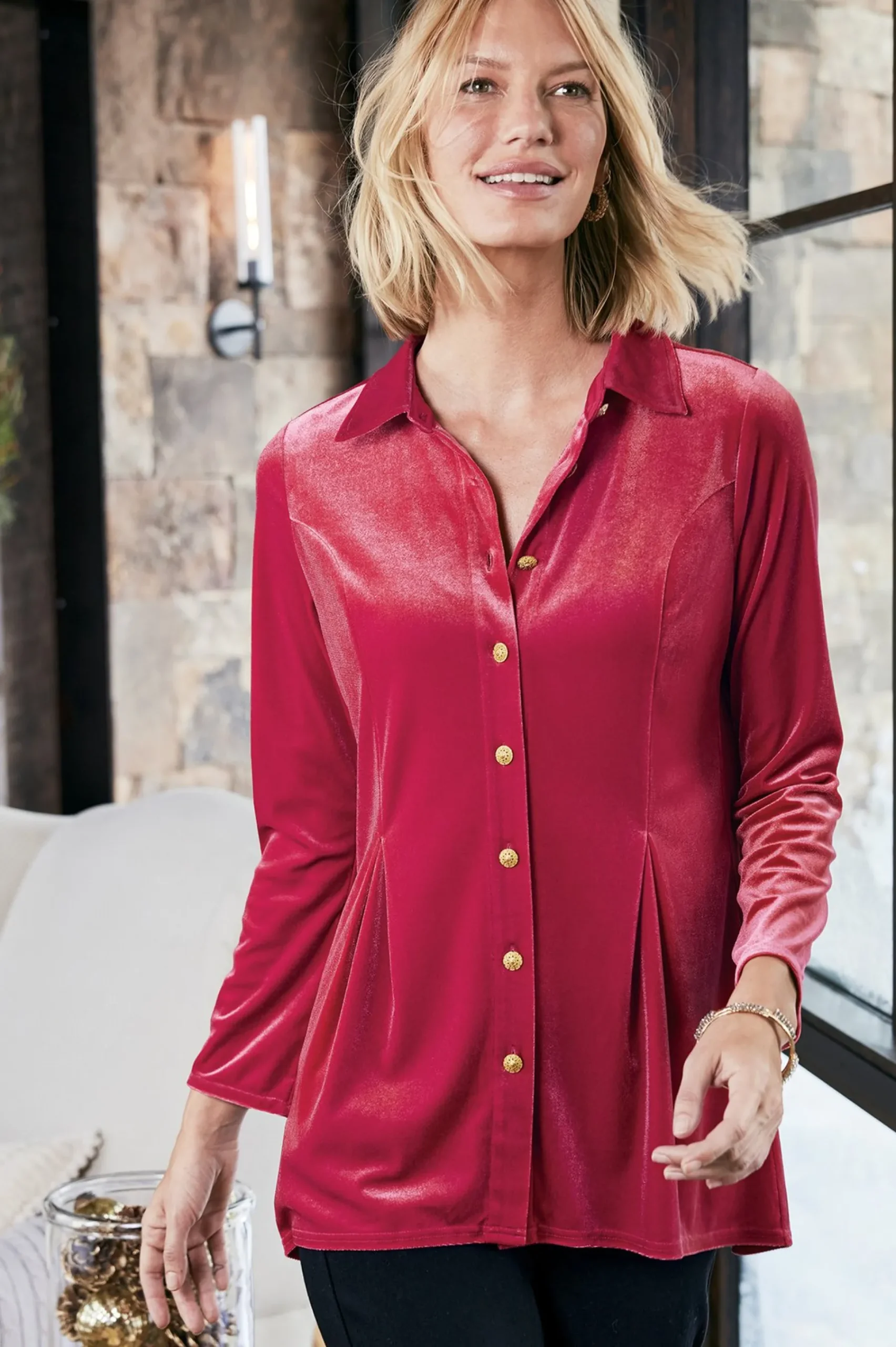 enchanted_velvet_shirt_3.webp EVelvet Styles | long sleeve-Soft Surroundings Enchanted Velvet Shirt Sangria Red