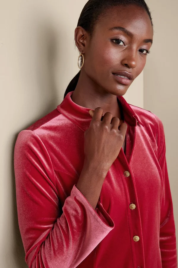 EVelvet Styles | long sleeve-Soft Surroundings Enchanted Velvet Shirt Sangria Red