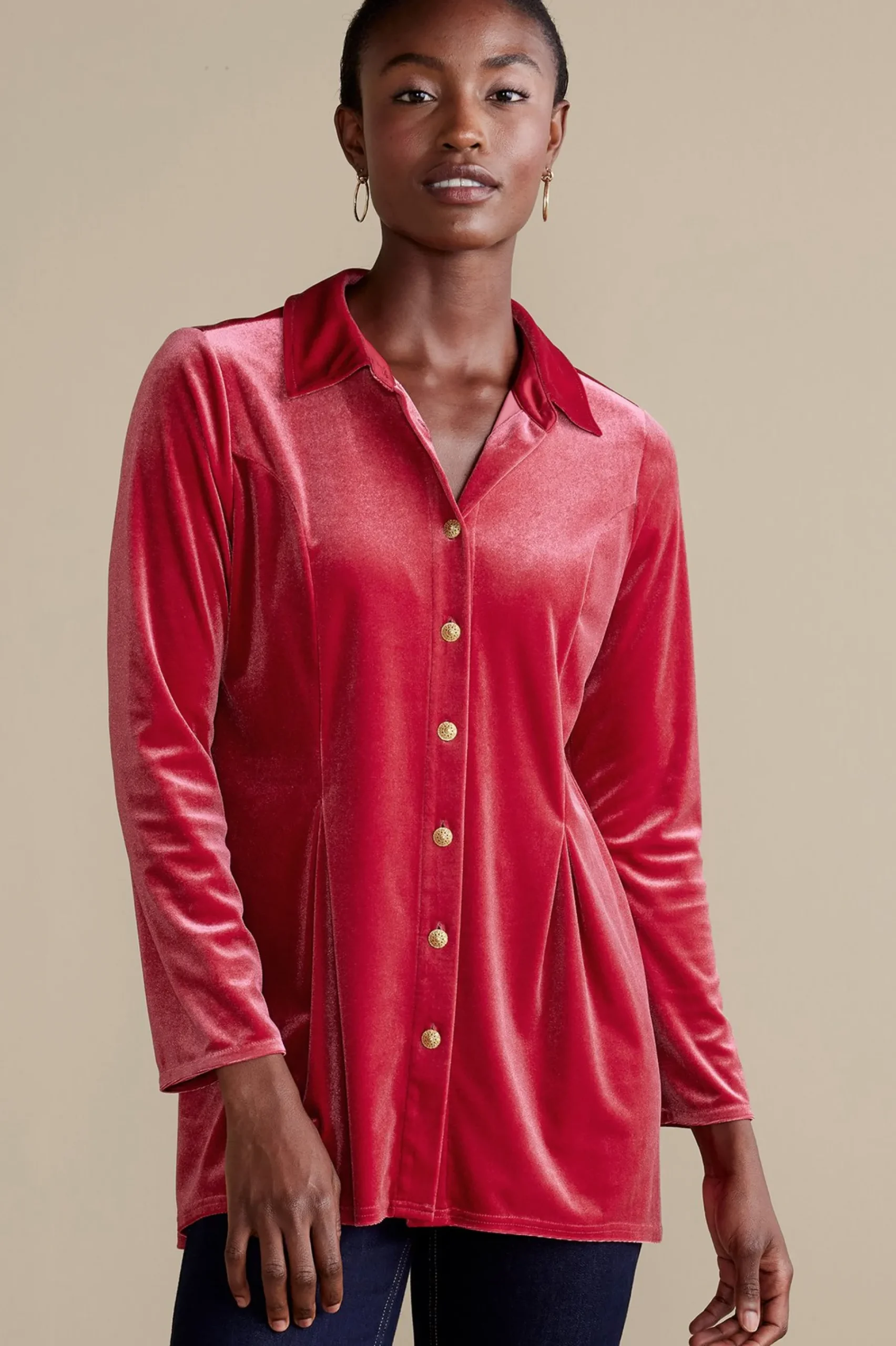 enchanted_velvet_shirt_5.webp EVelvet Styles | long sleeve-Soft Surroundings Enchanted Velvet Shirt Sangria Red