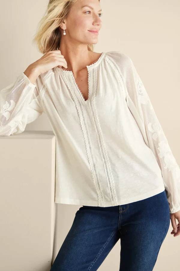Feminine Flourish | Vacation Shop-Soft Surroundings Enya Embroidered Top Ivory Pearl