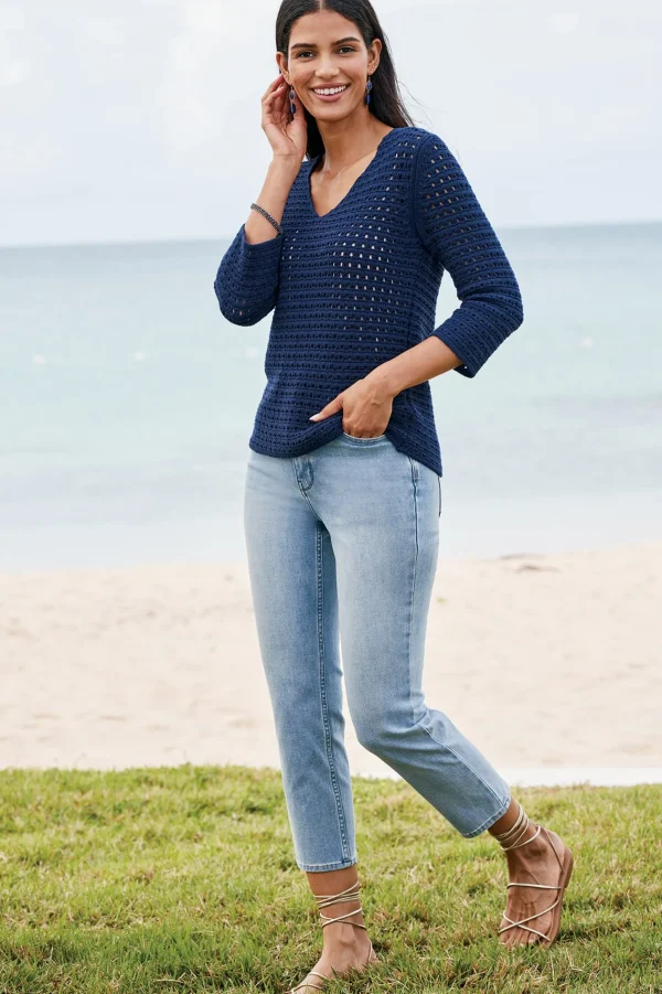 Sweaters & Cardigans | three quarter length-Soft Surroundings Estrella Sweater Navy
