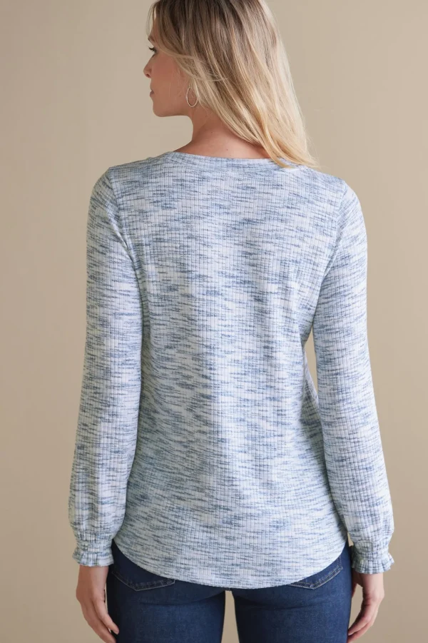 Everyday Styles | long sleeve-Soft Surroundings Evie Space-Dye Top Blue Heather
