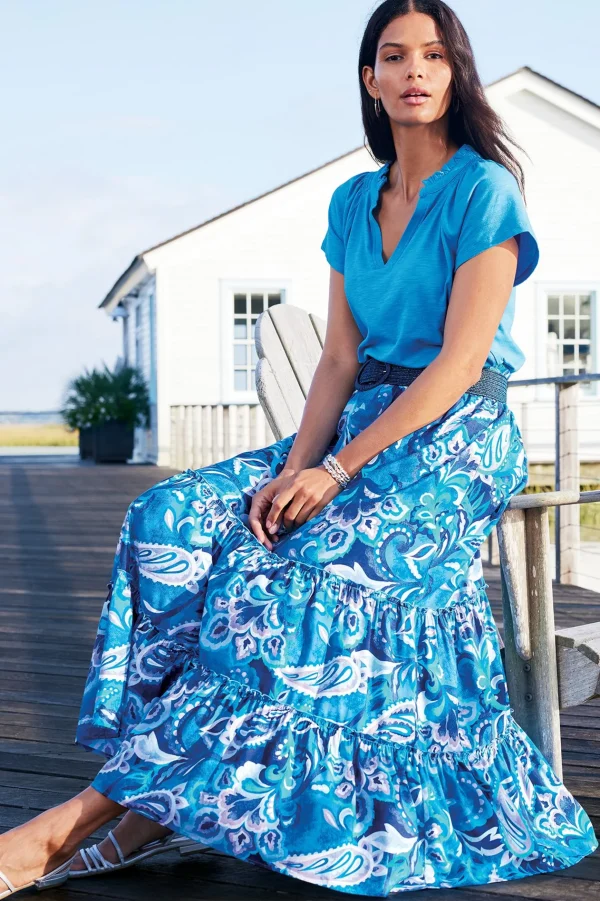 Feminine Flourish | Vacation Shop-Soft Surroundings Feyre Maxi Skirt Island Sun Paisley Blue