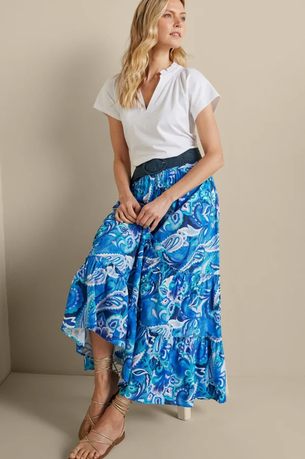 Feminine Flourish | Vacation Shop-Soft Surroundings Feyre Maxi Skirt Island Sun Paisley Blue