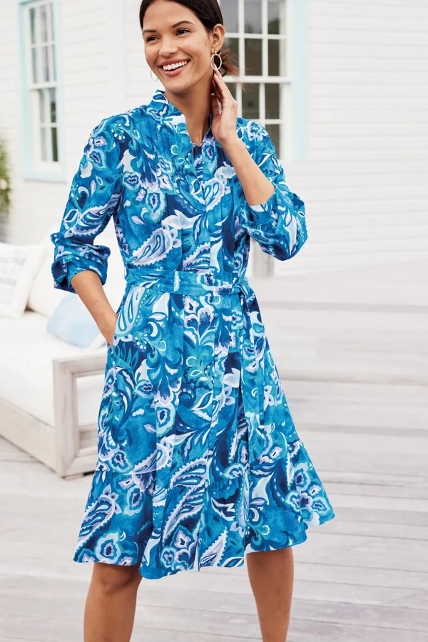 Into The Blues | work to play-Soft Surroundings Feyre Short Dress Island Sun Paisley Blue